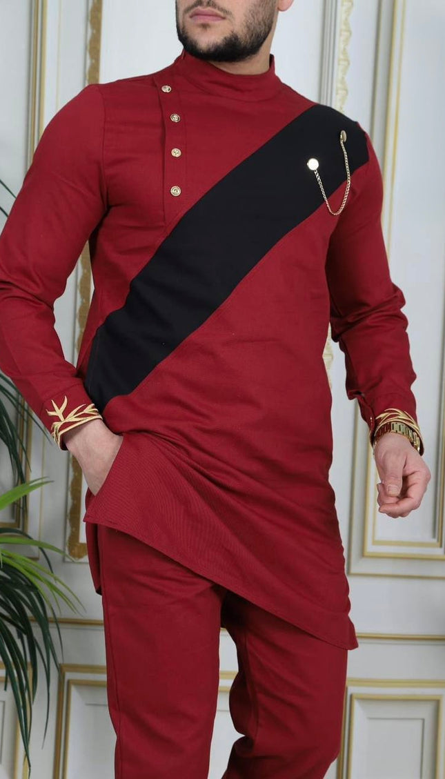 Men's Embroidered 2-Piece Outfit, Cotton Long Sleeve Shirt & Pants: Wedding Graduation Birthday Party Attire