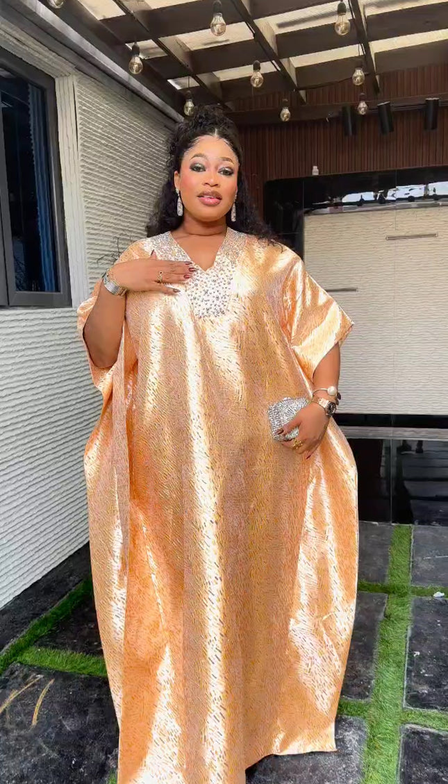 African Bubu Rhinestone Dress Metallic Brocade Nigerian Party Attire Engagement Ceremony Graduation Reception Gala Anniversary