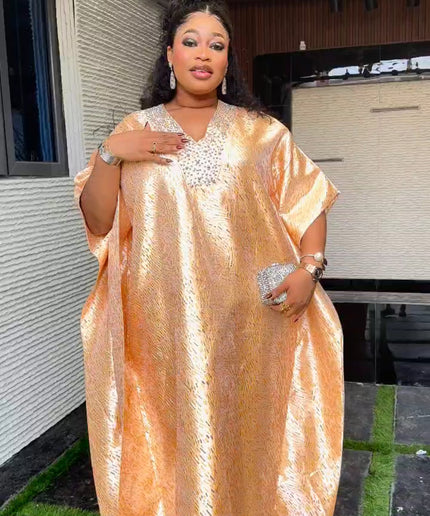 African Bubu Rhinestone Dress Metallic Brocade Nigerian Party Attire Engagement Ceremony Graduation Reception Gala Anniversary