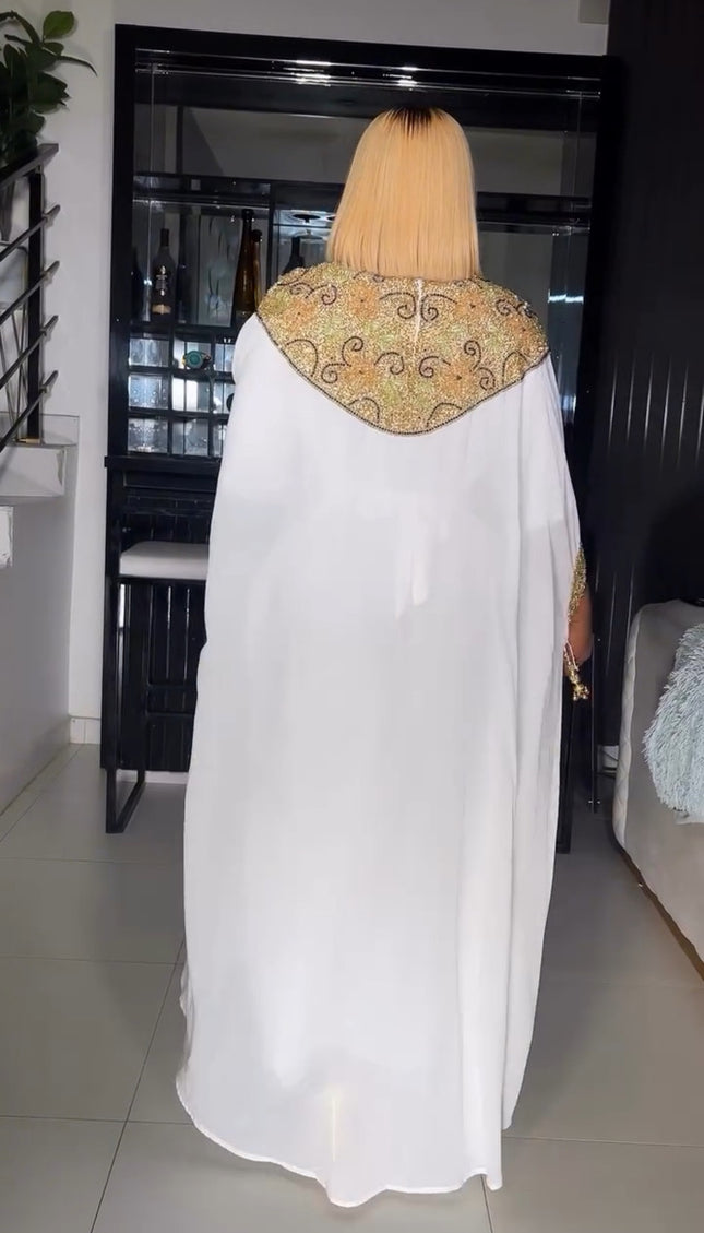 White Embellished Tassel Kaftan Gown for Wedding Guest Dress Mother of The Bride Birthday Party Engagement Ceremony Cocktail Reception