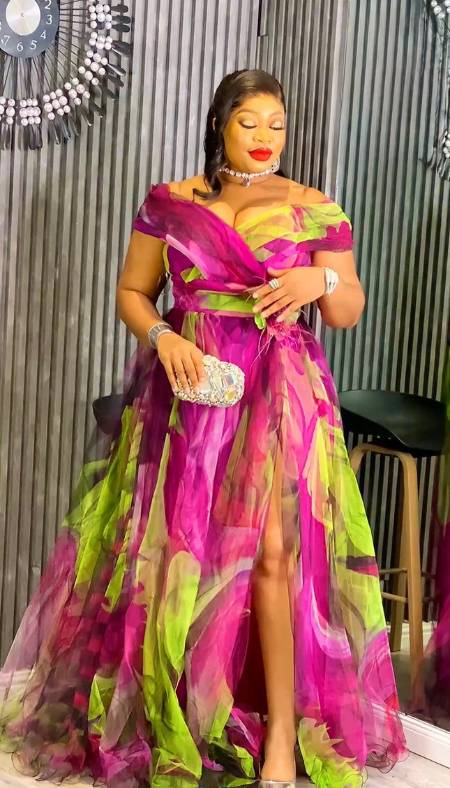 Pink Off-The-Shoulder Summer Wedding Guest Maxi Dress Rosette Plus Size Mother of The Bride A-Line Gown Birthday Party