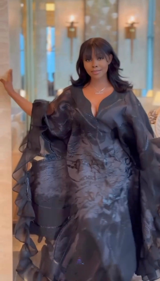 Statement Bubu Maxi Dress with Ruffle Sleeve - Wedding Guest Birthday Party Dinner Anniversary Bridal Photoshoot Gala Cocktail