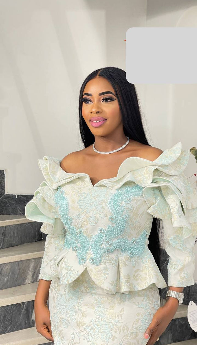 Ruffle Sleeve Applique Embroidered Top and Skirt | Wedding Guest Birthday Party Anniversary Photoshoot Celebration