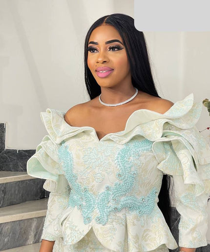 Ruffle Sleeve Applique Embroidered Top and Skirt | Wedding Guest Birthday Party Anniversary Photoshoot Celebration