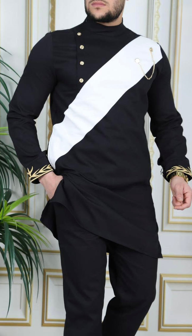 Men's White Embroidered 2-Piece Outfit, Cotton Long Sleeve Shirt & Pants: Wedding Graduation Birthday Party Attire