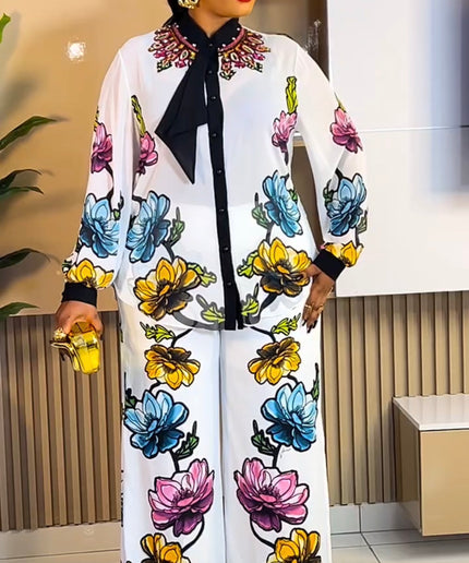 Savvy White Floral Bead-Embellished Embroidery 2-Piece Pants Set for Party Graduation Wedding Guest Birthday Dinner