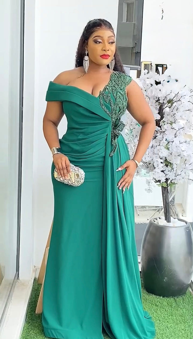 Pink One Shoulder Embellished  Mother of The Bride Mermaid Dress Side Slit and Drape, Mother of The Bride Maxi Gown, Party Birthday Dinner Celebrant Worthy