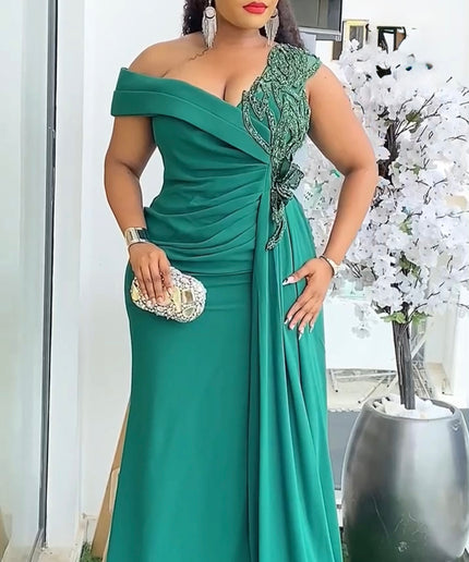 Black One-Shoulder Embellished Mother of The Bride Mermaid Dress Side Slit and Drape, Mother of The Bride Maxi Gown Party Birthday Dinner Celebrant Worthy