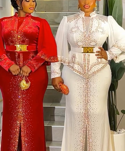 Red Velvet Crystal Embellished Peplum Maxi Dress - Wedding Guest Mother of The Bride Anniversary Cocktail