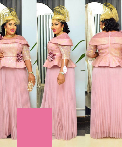 African Dress Women Pleated Embellished Peplum Maxi Gown
