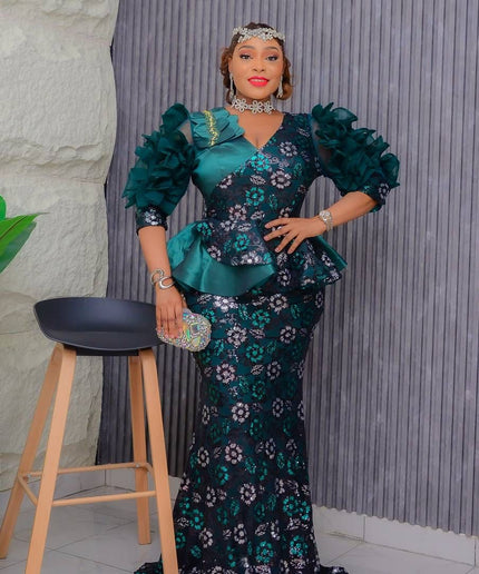 Dramatic Sleeve Peplum Mermaid Dress | Birthday Party Wedding Guest