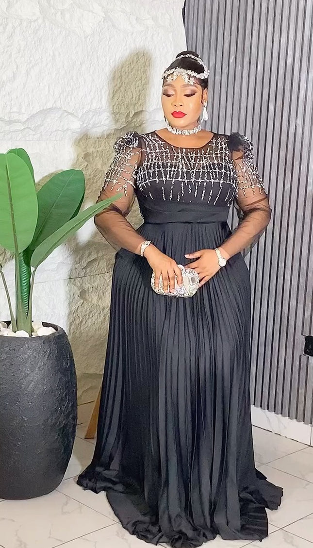 Pleated Embellished A-Line Gown | Wedding Guest Mother of The Bride Gala Birthday Party
