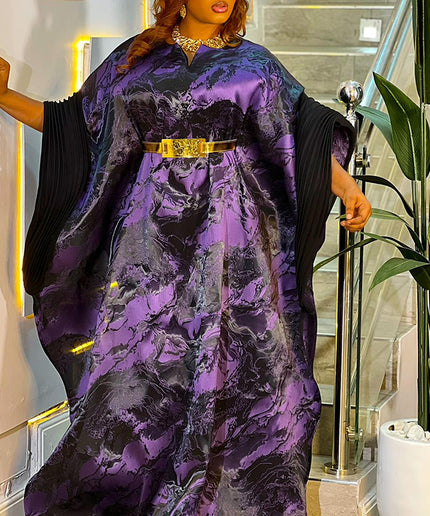 Brown Kaftan Brocade Dress & Matching Headband, African Bubu Wedding Guest Attire Engagement Ceremony