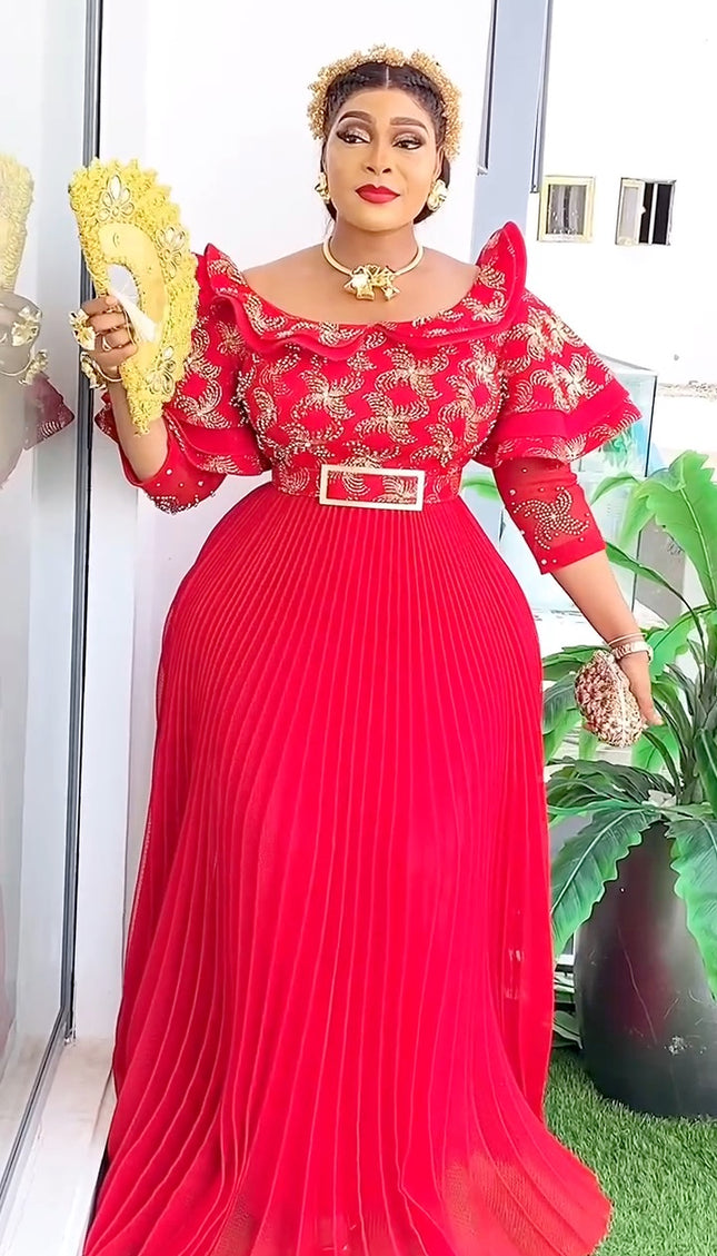 Ruffle Embellished A-Line Gown