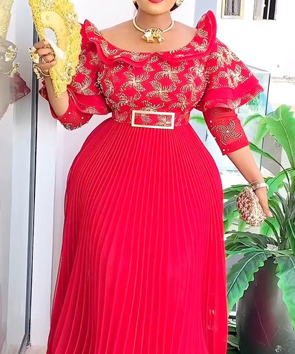 Ruffle Embellished A-Line Gown