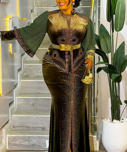 Red Velvet Crystal Embellished Peplum Maxi Dress - Wedding Guest Mother of The Bride Anniversary Cocktail