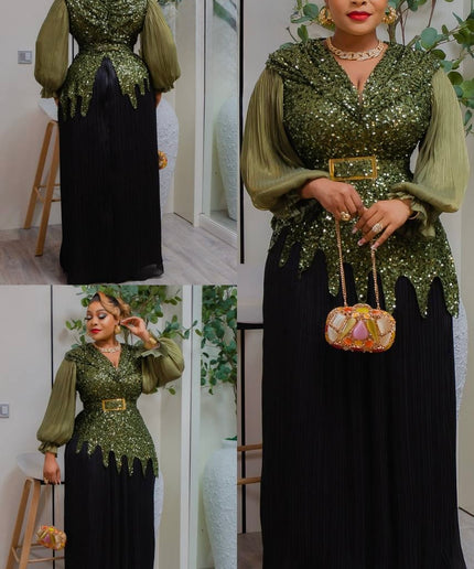 Asymmetrical Sequin Pleated Maxi Dress - Cocktail Dinner Party Birthday Wedding Guest Mother of The Bride