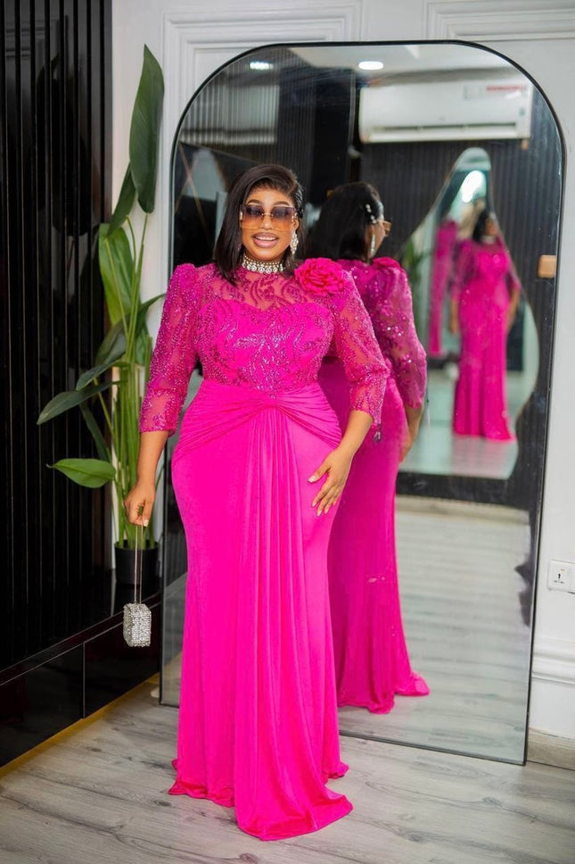 Elegant White Embellished 3D Flower Draped Maxi Dress for Bridal Civil Court Wedding Guest Engagement Party Mother of The Bride Photoshoot Gala Reception