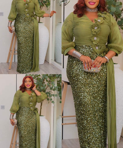 Gold Sequin Embellished Draped Maxi Dress: Wedding Mother of The Bride Cocktail Birthday Party