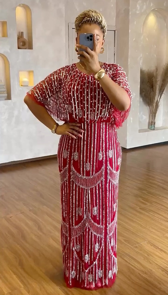 Embellished Beaded Sequin Maxi Dress | Bridal Reception Evening Wear Mother of The Bride Wedding Guest Cocktail
