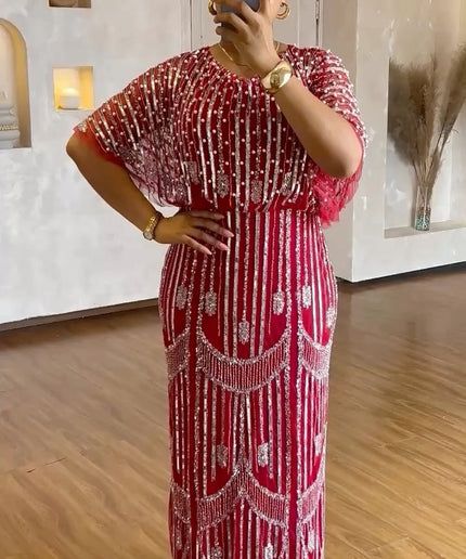Embellished Beaded Sequin Maxi Dress | Bridal Reception Evening Wear Mother of The Bride Wedding Guest Cocktail