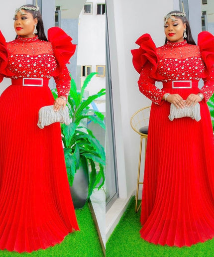 Dramatic Ruffle Sleeve Embellished Maxi Gown