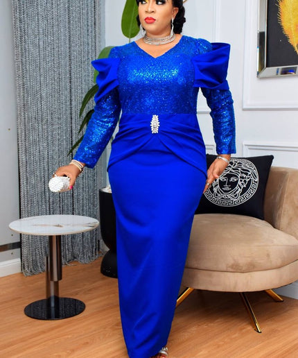 Sequin Pointed Shoulder Maxi Dress | Evening Wear Birthday Party Anniversary Wedding Guest