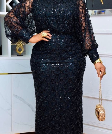 Classy Black Beaded Embellished Party Dress Formal Evening Attire Wedding Guest Mother of The Bride Anniversary Birthday Cocktail