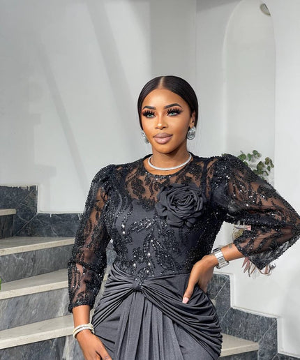 Elegant White Embellished 3D Flower Draped Maxi Dress for Bridal Civil Court Wedding Guest Engagement Party Mother of The Bride Photoshoot Gala Reception