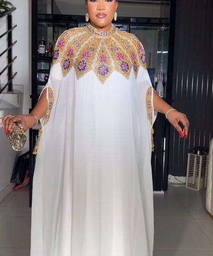 White Embellished Tassel Kaftan Gown for Wedding Guest Dress Mother of The Bride Birthday Party Engagement Ceremony Cocktail Reception