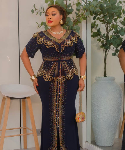Blue Rhinestone Front Slit Maxi Dress: Wedding Guest Birthday Party Outfit