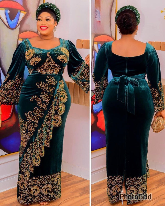 Burgundy Velvet Embellished Ruffle Dress - African Birthday Party Attire Nigerian Wedding Guest Engagement Ceremony