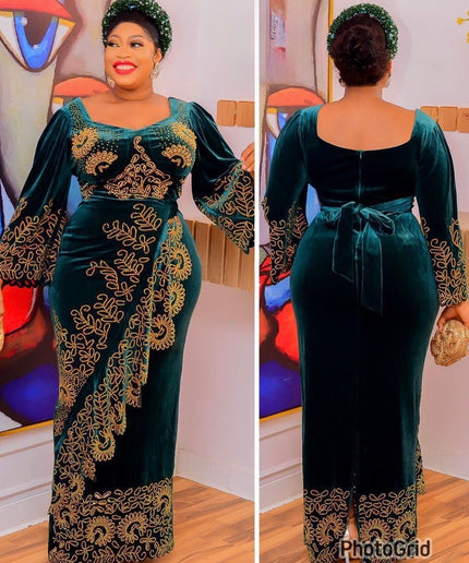 Burgundy Velvet Embellished Ruffle Dress - African Birthday Party Attire Nigerian Wedding Guest Engagement Ceremony