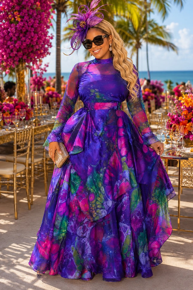 "Main Character" Purple Mesh Top & Ruffle Organza A-Line Skirt for Birthday Photoshoot Wedding Guest Celebrant Anniversary Gala Dinner 3-Piece Party Outfit (Copy)