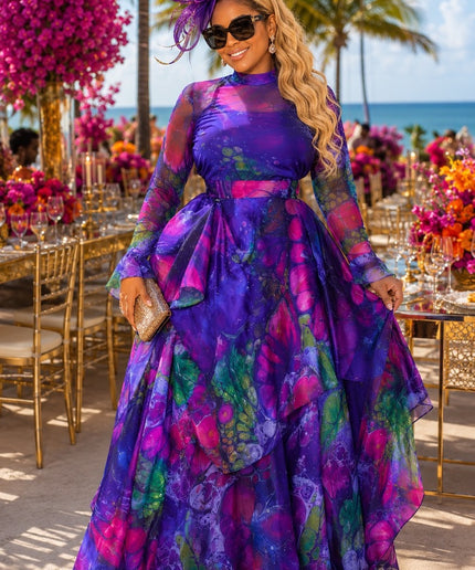 "Main Character" Orange Mesh Top & Ruffle Organza A-Line Skirt for Birthday Photoshoot Wedding Guest Celebrant Anniversary Gala Dinner 3-Piece Party Outfit