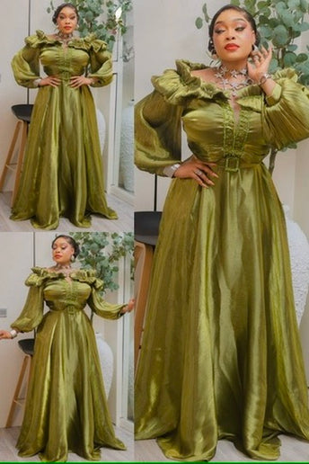 Brown Off-The-Shoulder Twirl A-Line Dress, Formal Evening Gown for Mother of The Bride Wedding Guest Birthday Party Outfit