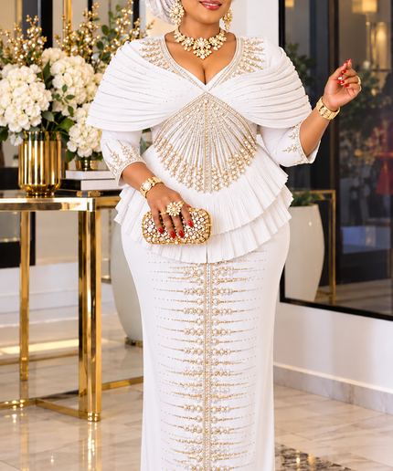 "All Eyes On Me" Purple Rhinestone Embellished Sculptural Shoulder Ruffle Peplum Maxi Dress for Wedding Cocktail Reception Church Anniversary Gala Dinner Mother of The Bride Birthday Party Guest Plus Size