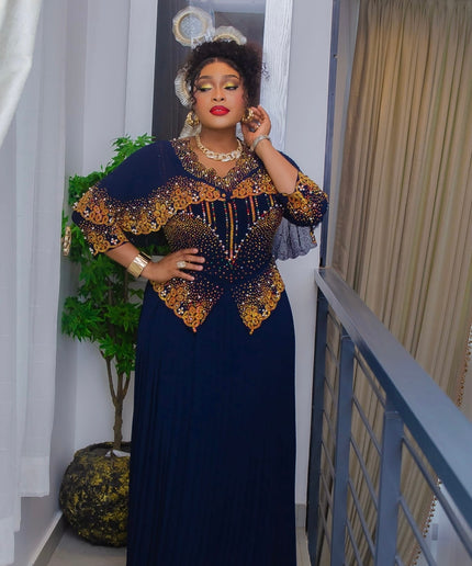 White & Gold Rhinestone Pleated Maxi Dress: Mother of The Bride Wedding Guest Attire Anniversary
