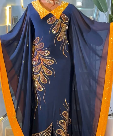 Rhinestone Embellished Kaftan Dress, African Bubu Wedding Guest Attire, Birthday Party Outfit Cocktail Dinner