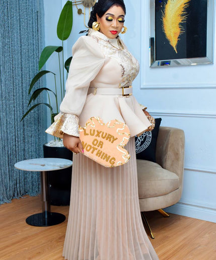 Classy Embellished Peplum Top and Pleated A-Line Skirt | Mother of The Bride Wedding Guest Photoshoot