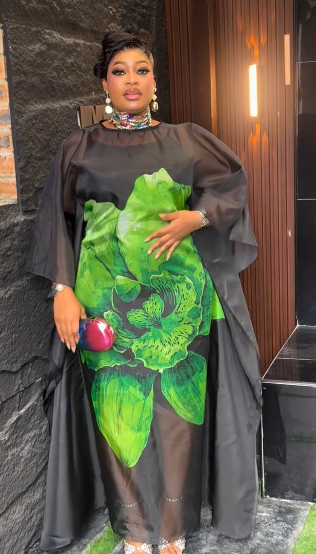 Green Floral Organza Bubu - African Wedding Guest Dress Nigerian Party Attire Engagement Photoshoot