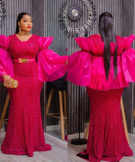 Statement Sleeve Wedding Guest Maxi Dress Mother of The Bride Mermaid Gown Plus Size Birthday Photoshoot Cocktail
