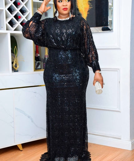 Classy Black Beaded Embellished Party Dress Formal Evening Attire Wedding Guest Mother of The Bride Anniversary Birthday Cocktail