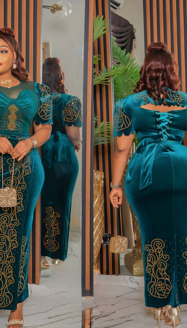 Green Embellished Corset Maxi Dress for African Wedding Guest Nigerian Engagement Ceremony Birthday Photoshoot Dinner Party Reception
