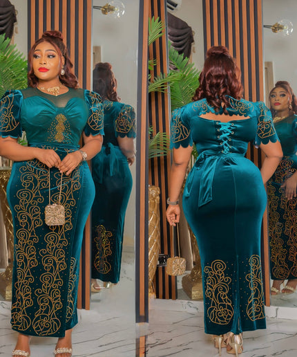 Green Embellished Corset Maxi Dress for African Wedding Guest Nigerian Engagement Ceremony Birthday Photoshoot Dinner Party Reception