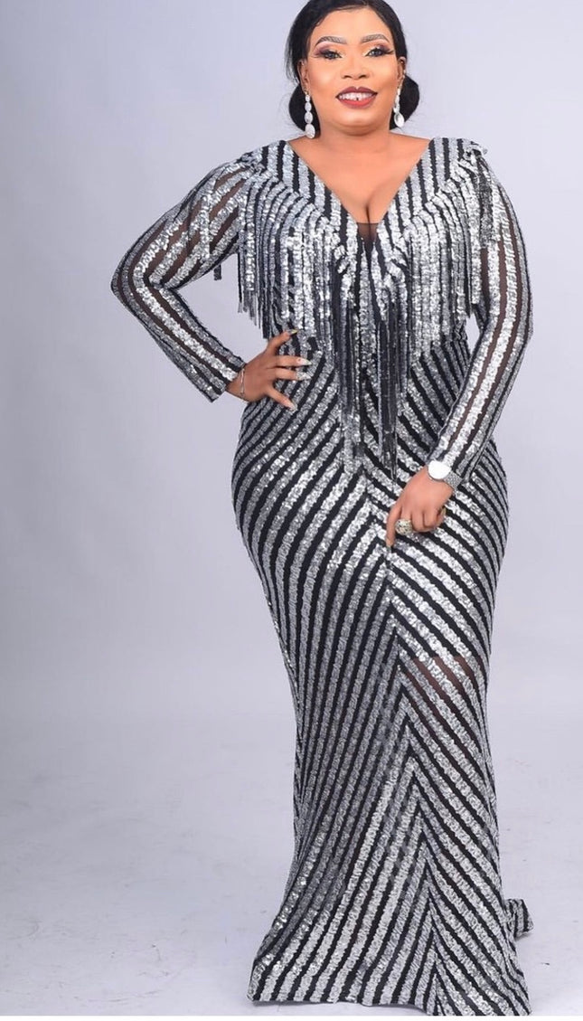 Silver Sequin Maxi Gown