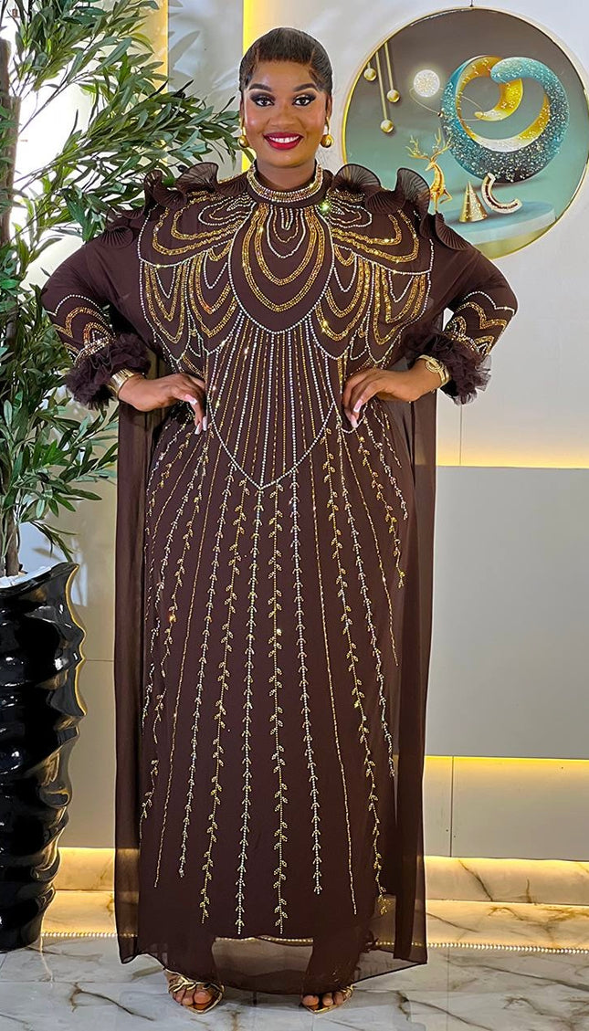 Sparkly Purple Rhinestone Ruffle Sleeve Kaftan African Bubu Gown for Wedding Engagement Naming Ceremony Birthday Party Dress