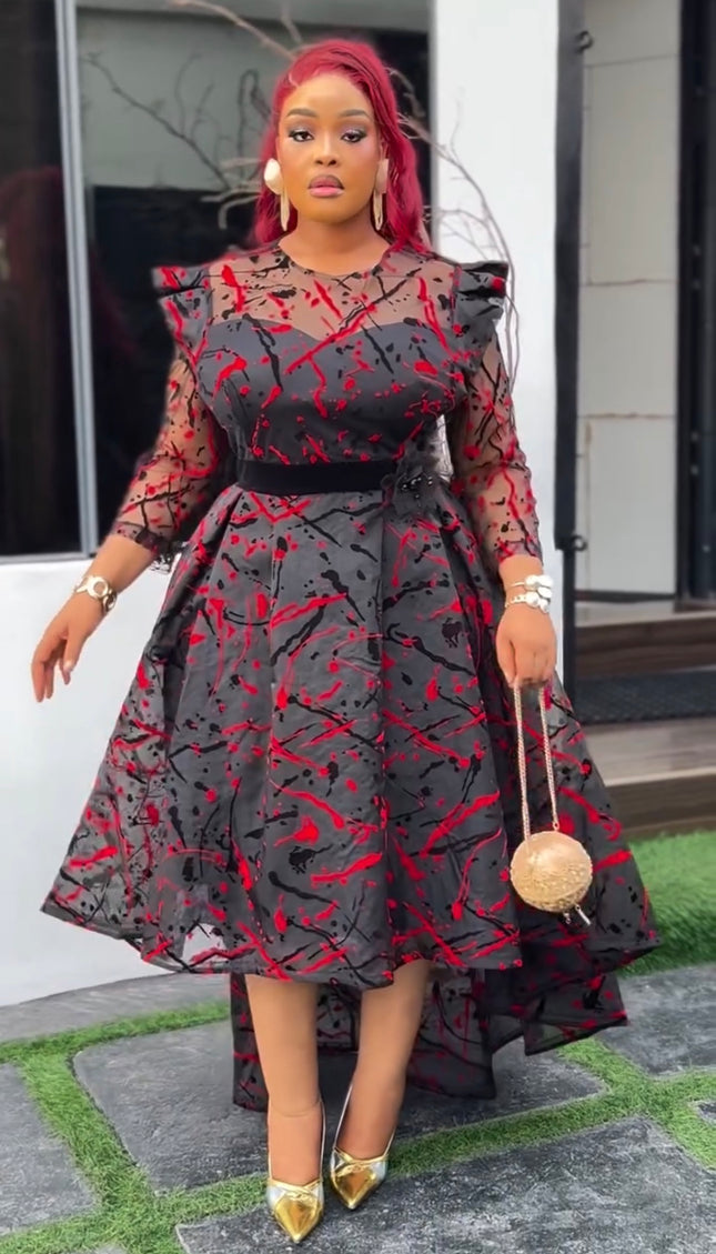 Black Fit & Flare High-Low Asymmetrical Dress for Birthday Party Wedding