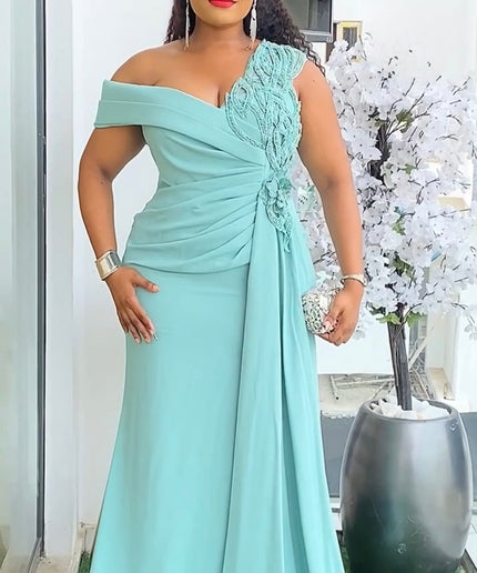 Black One-Shoulder Embellished Mother of The Bride Mermaid Dress Side Slit and Drape, Mother of The Bride Maxi Gown Party Birthday Dinner Celebrant Worthy