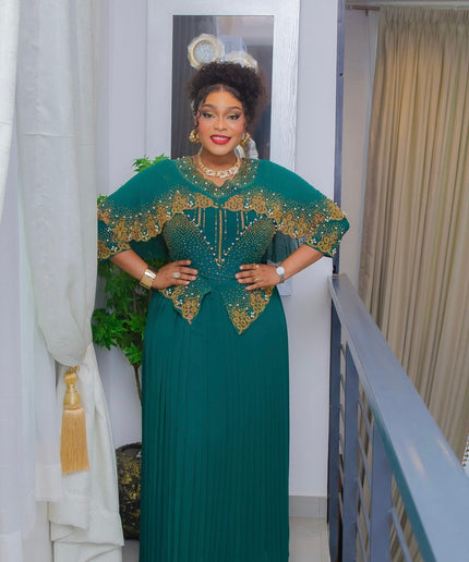 White & Gold Rhinestone Pleated Maxi Dress: Mother of The Bride Wedding Guest Attire Anniversary